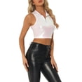 thumbnail image 4 of INSPIRE CHIC Haut pour Femme Col Montant Fermeture Éclair devant Sans Manches Holographique Scintillant Hauts de Fête TG Holographique Blanc, 4 of 6