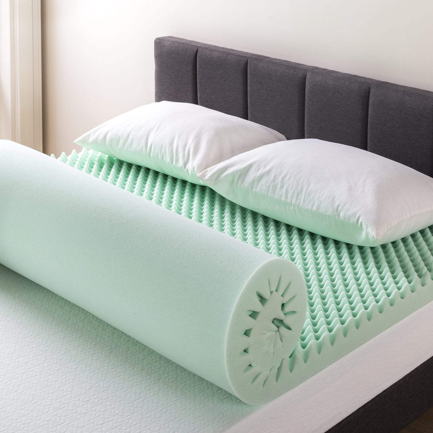 Mellow 3" Egg Crate Memory Foam Mattress Topper with Aloe Vera Infusion, Short Queen