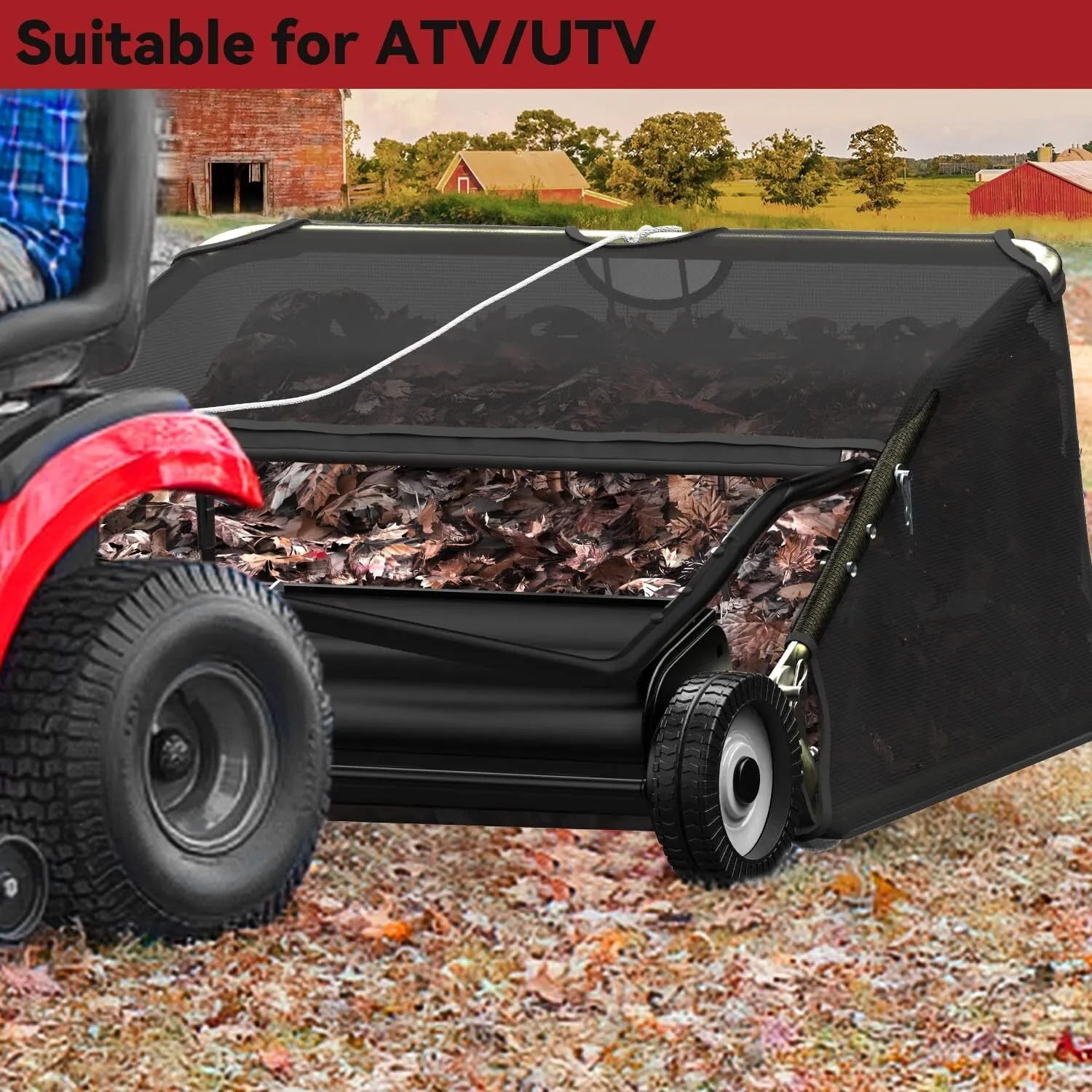RVNI 48in Tow Behind Lawn Sweeper Leaf Collector Sweeper for Lawn Grass Large Hopper 20 Cu ft Capacity