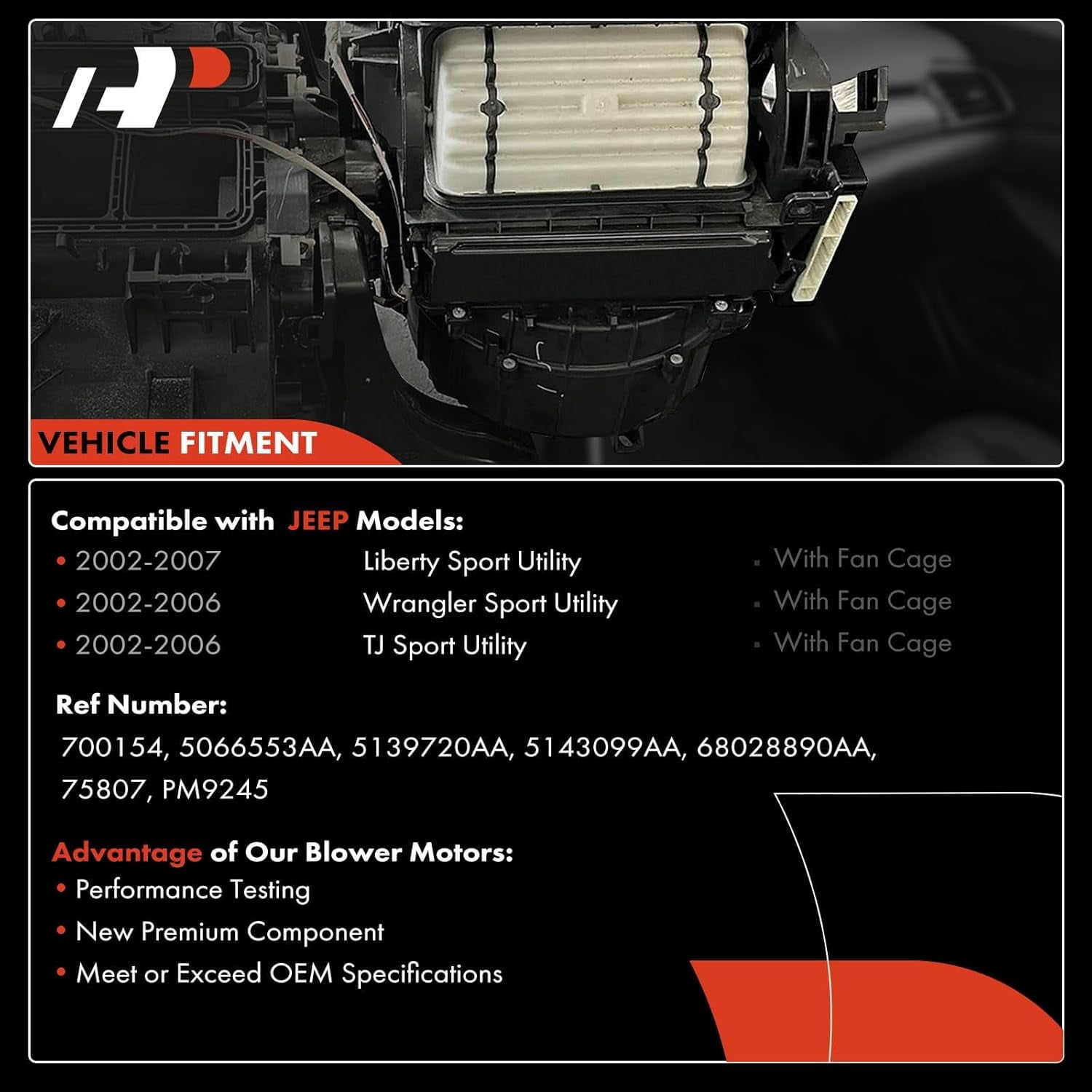 A-Premium Heater Blower Motor with Fan Cage Replacement for Jeep Liberty Wrangler TJ 2002-2006