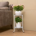 thumbnail image 5 of Double Layer Iron Plant Stand with Tray | 50x30x24cm Metal Flower Pot Rack | Indoor Outdoor Balcony Garden Display for Potted Plants, 5 of 6