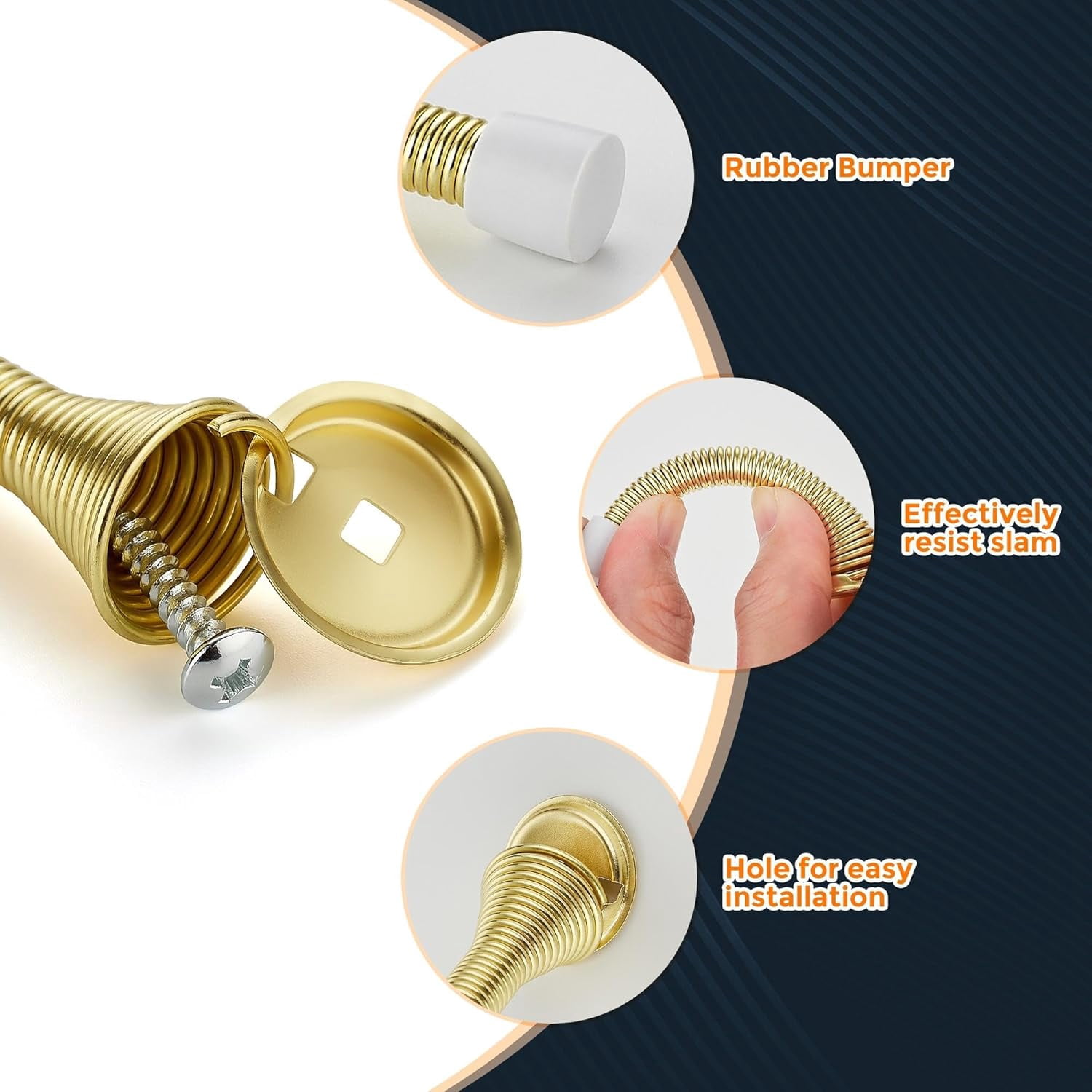 Door Stoppers, 36 Pack Gold Spring Door Stops with Rubber Bumper, Door Stoppers for Bottom of Door