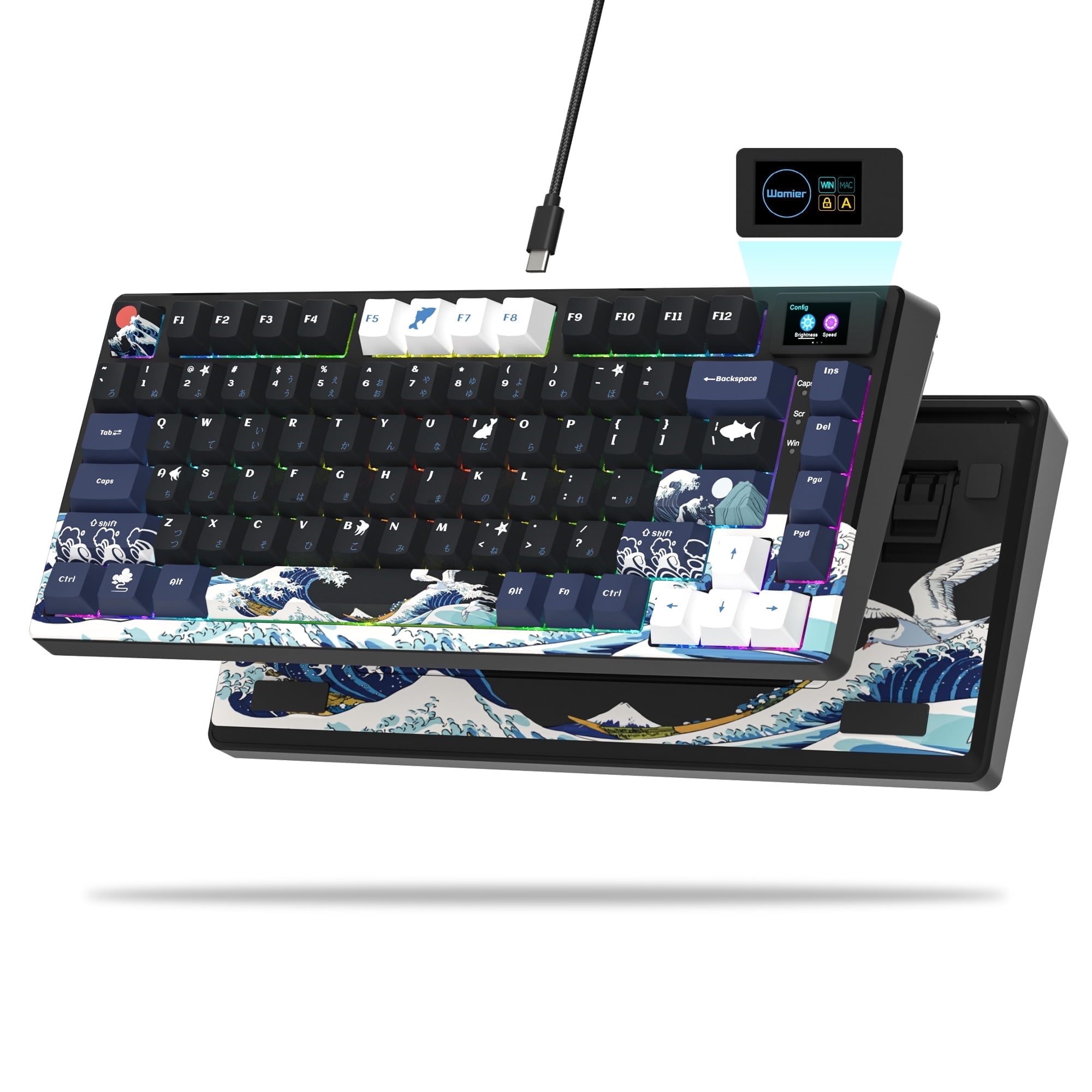 COSTOM Mechanical Keyboard,75% Gaming Keyboards Rgb Custom Keyboard with Hot Swappable,Keyboard Driver and Multimedia Screen for Mac/Win, Black
