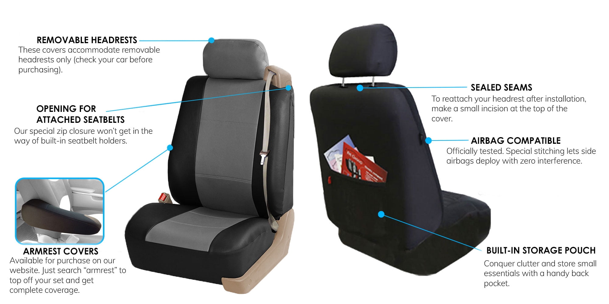 Free Shipping FH Group Universal Fit PU Leather Car Seat Covers for Sedan SUV Van Truck with Integrated Seatbelt Gray Front Walmart