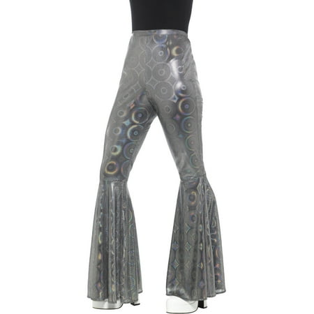 Women's Silver 70s Flared Groovy Disco Pants Costume Small-Medium