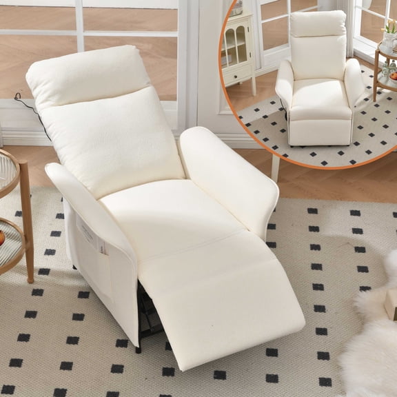 Convertible Power Recliner Chair, Accent Chair, Chaise Lounge, Pull Out Sofa Bed with Adjustable Electric Recliner for Living Room/Bedroom with Pocket, Comfy Reading Armchair, Easy Assembly, Beige