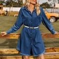 thumbnail image 2 of Vestido clásico con cuello de solapa vestido vaquero corto de mezcla de algodón para mujer traje de calle, 2 of 9