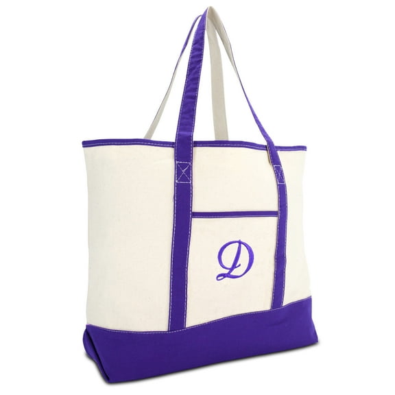 DALIX Women's Canvas Tote Hand Bag Shoulder Bags Open Top Purple Monogram D