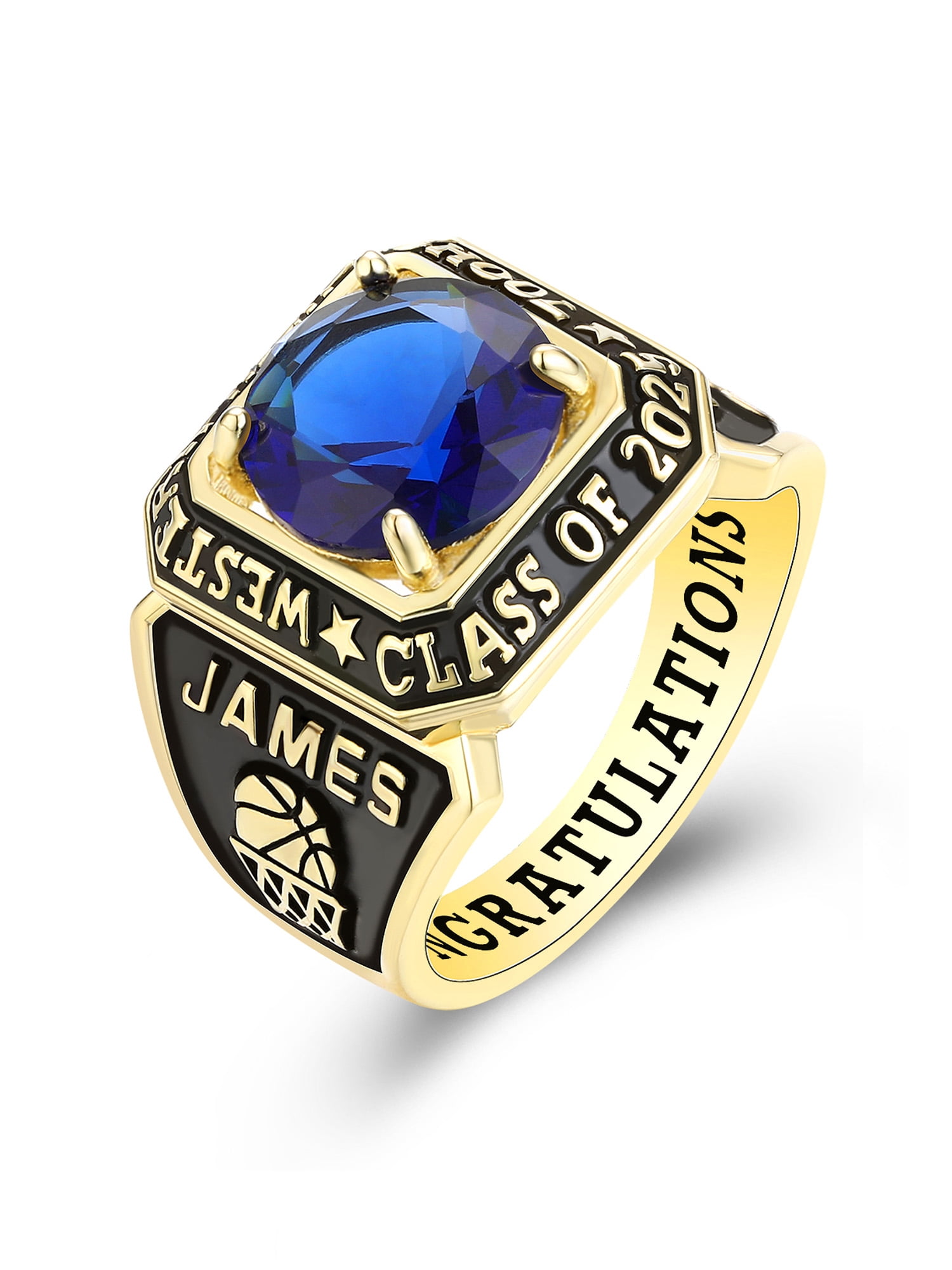Mementos USA Custom Men's Class Ring Sterling Silver for High School and College-Gold-Achiever