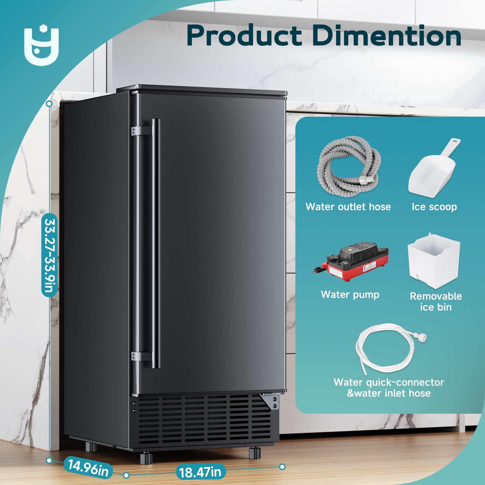 EUHOMY 80lbs Under Counter Ice Maker, Built-In Commercial Cube Ice Machine with Drain Pump, Auto Clean, Black