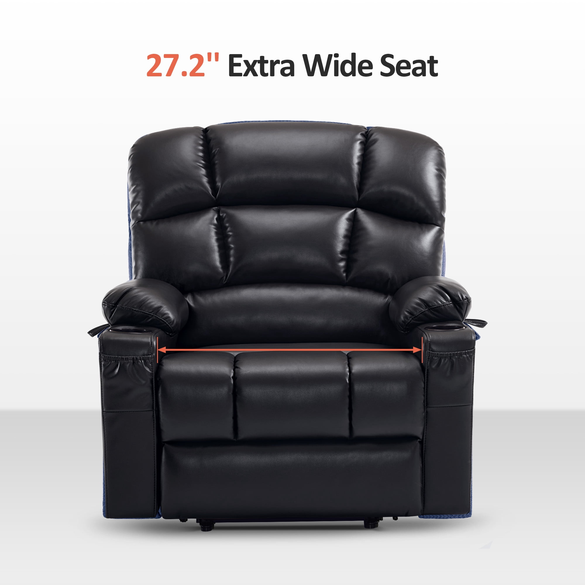 MCombo Oversized Lay Flat Power Lift Recliner with 27.2'' Wide Seat for Bariatric Elderly, Infinite Position, Faux Leather(Medium-Wide, Black)