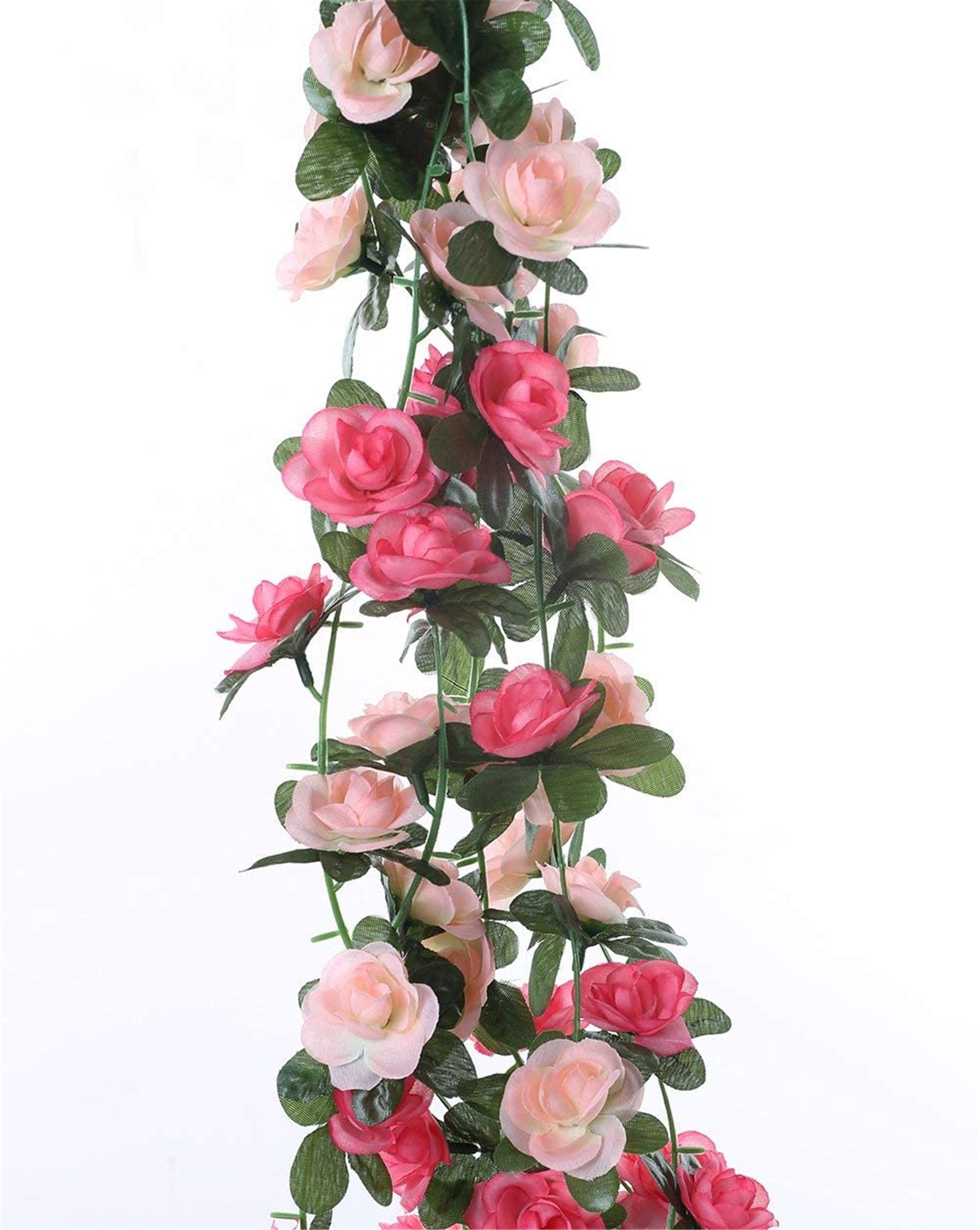 Clearance 2 Pack 16.4 FT Fake Rose Vine Flowers Plants Artificial Flower Hanging Rose Ivy Home Decor Pink