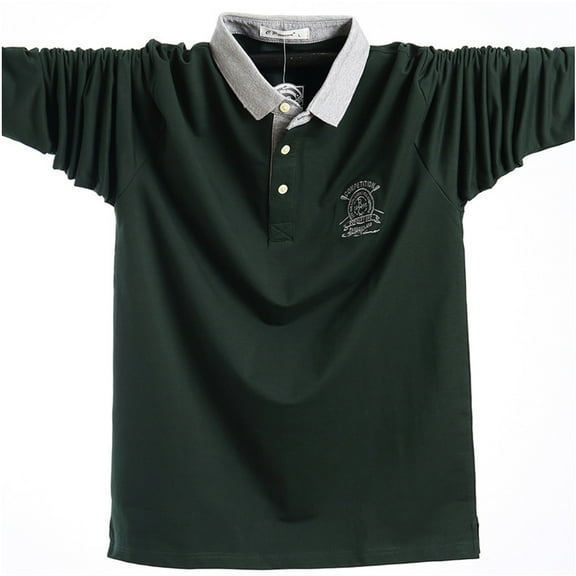 Men's Long Sleeve Polo Shirts Slim Fit Lapel Neck Cotton Shirts 5021 Green M