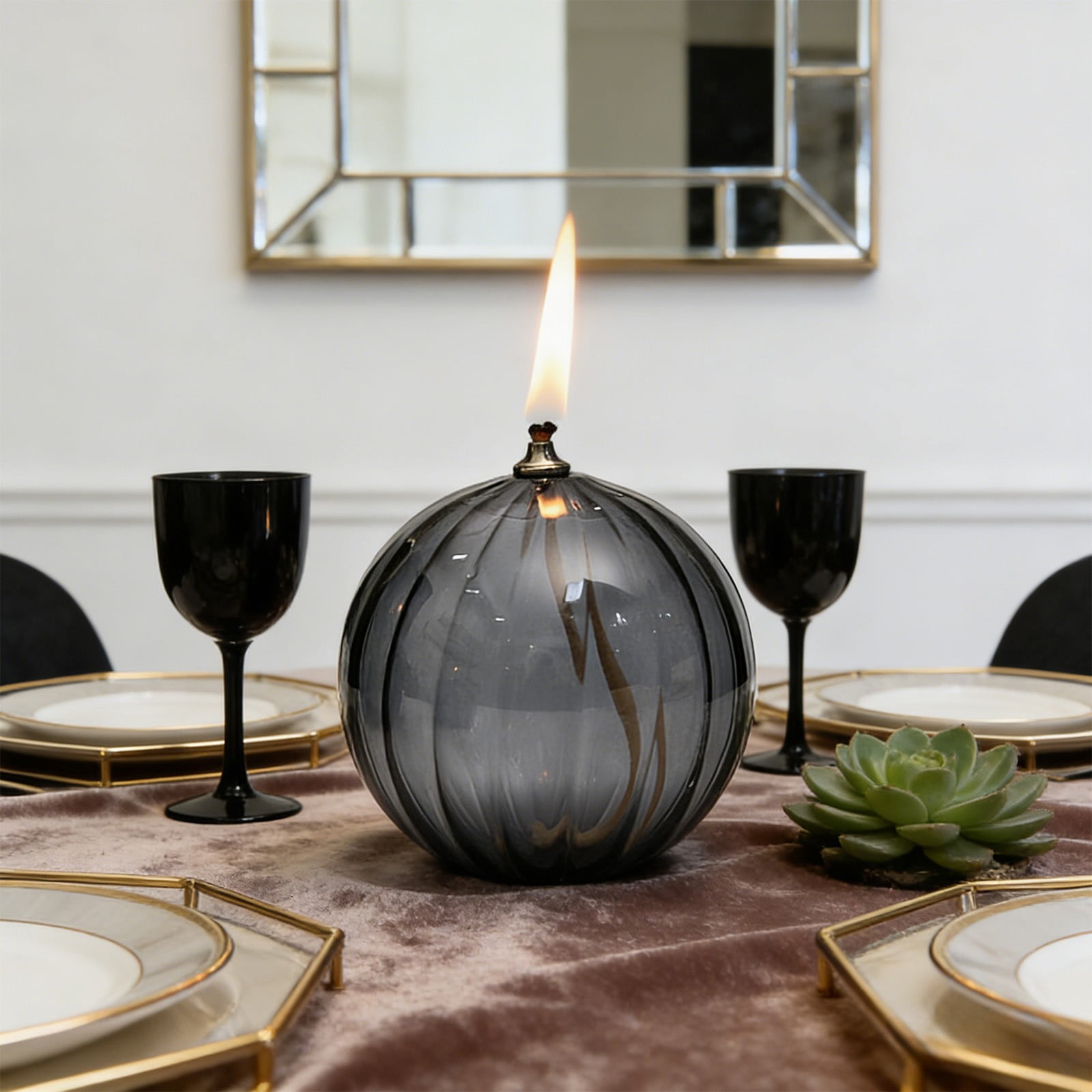 JGJJUGN Striped Round Glass Oil Lamp Candlestick Decorative Table Centerpiece Smokefree Modern Minimalist Home Decor Eco-Friendly Lighting Indoor Accent Lamp Gift Idea