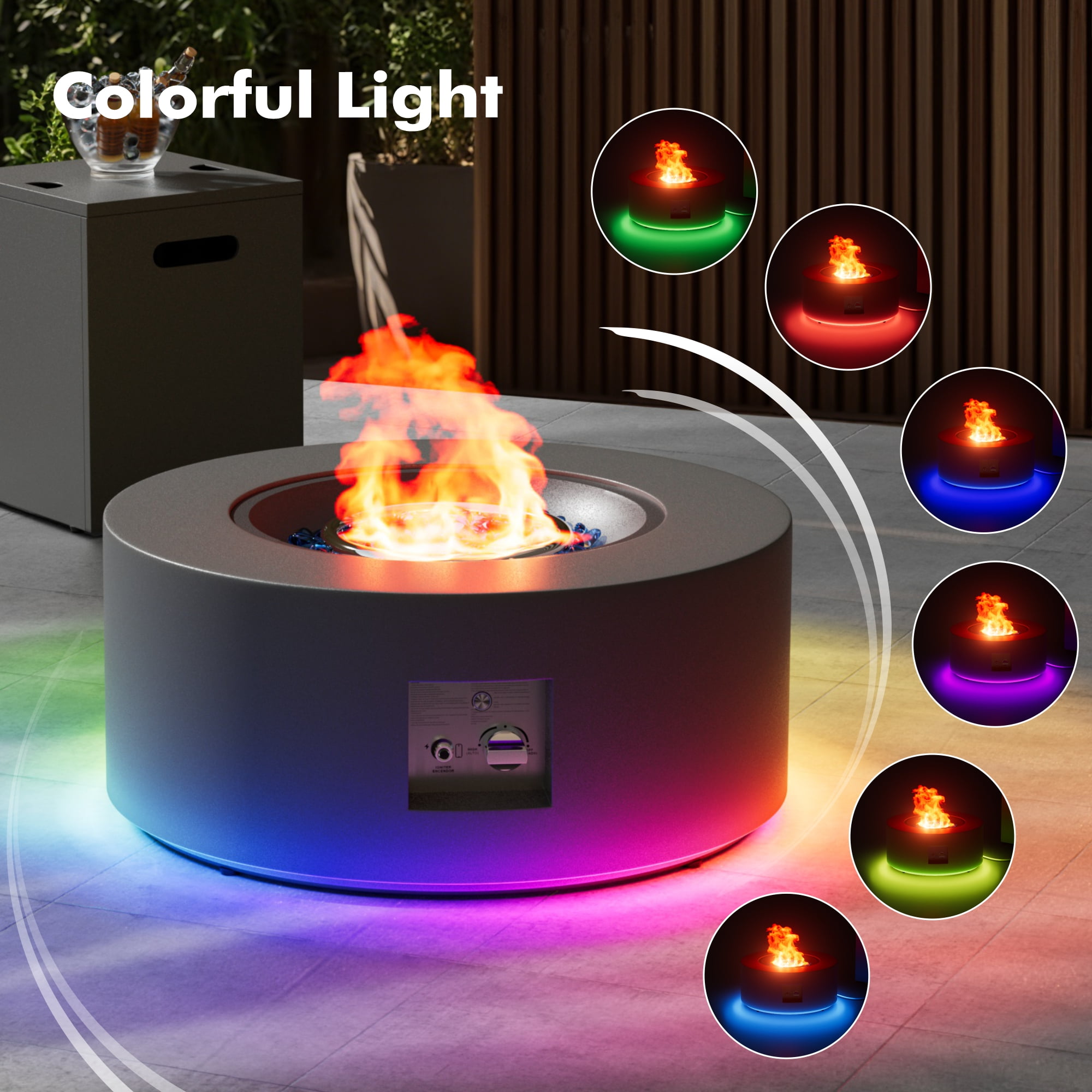 30 in. Round 50000 BTU Coating Steel Outdoor Fire Pit Table with Tank Holder, LED Light, Cobalt Blue Beans,Gas Fire Pit Table for Outside