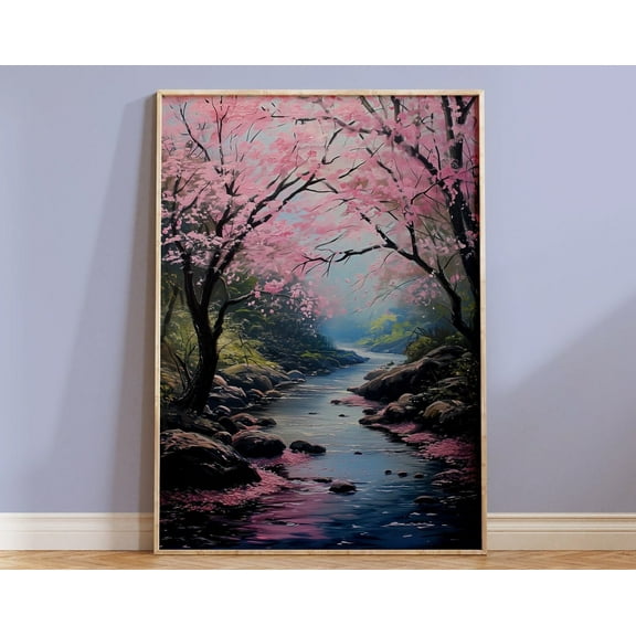 Japanese Wall Art Print Sakura Tree Home Decor Cherry Blossom Flower Housewarming Boho Gift Original Asian Pink Watercolour Forest Landscape Wall Art, Modern Wall Decor, 8x12 UNFRAMED