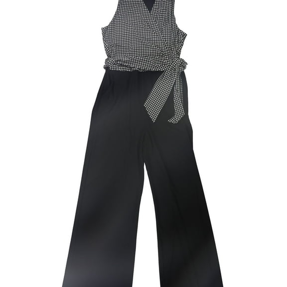 Ralph Lauren Womens Houndstooth Surplice Jumpsuit, Black, 18