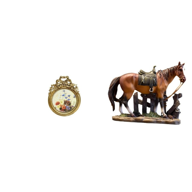 Marco De Fotos Antiguo Europeo Y Estatua De Caballo, Adorno Artístico Para Ideas De Regalos De Boda. Marco De Fotos Vintage Y Figura De Escultura De Resina Para Decoración Del Hogar, Oficina,