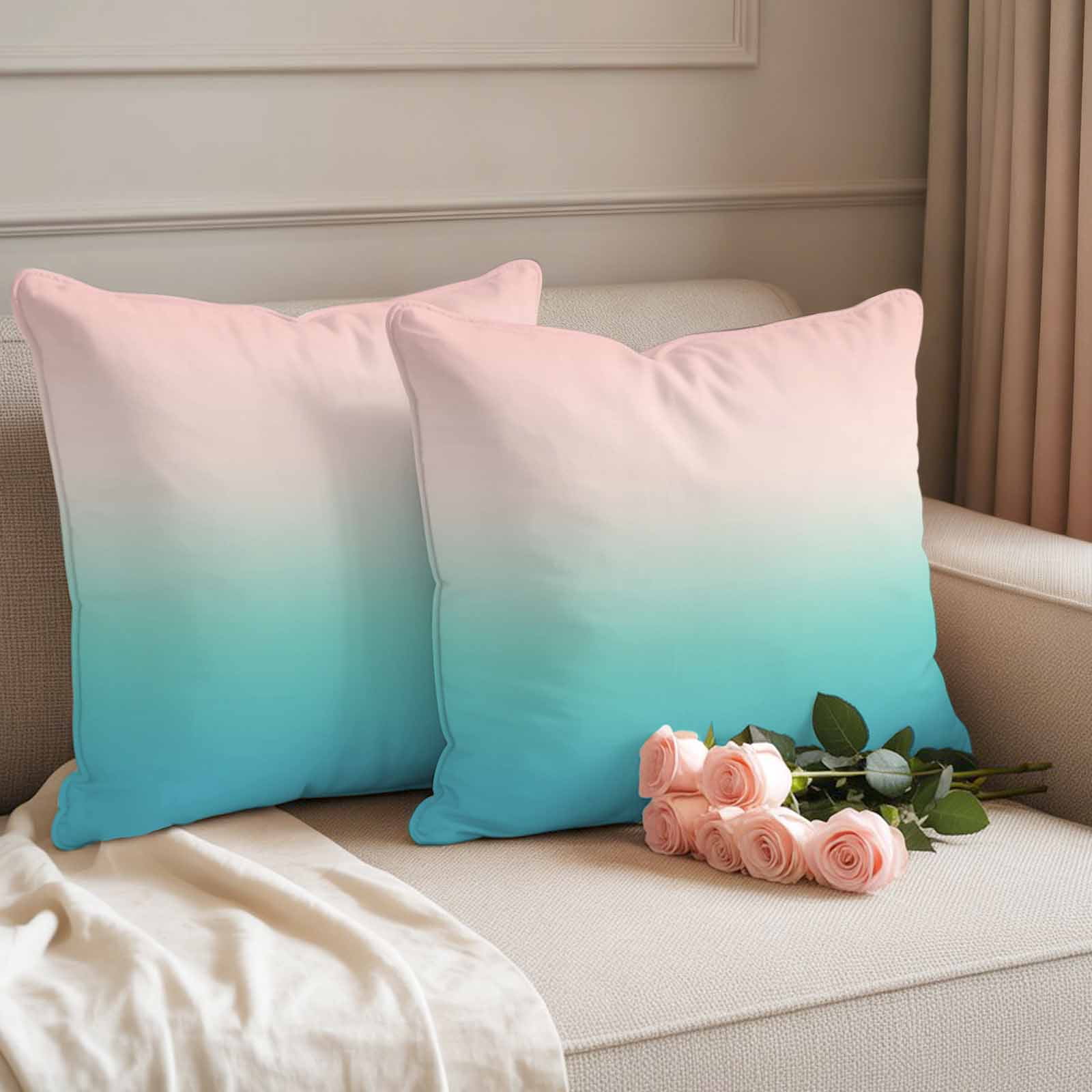 Pink Cyan Pillow Covers 2 Pack Gradient Abstract Ombre Art Pillowcase Waterproof Outdoor Throw Pillow Cover for Patio Garden Square Cushion 20”x20”