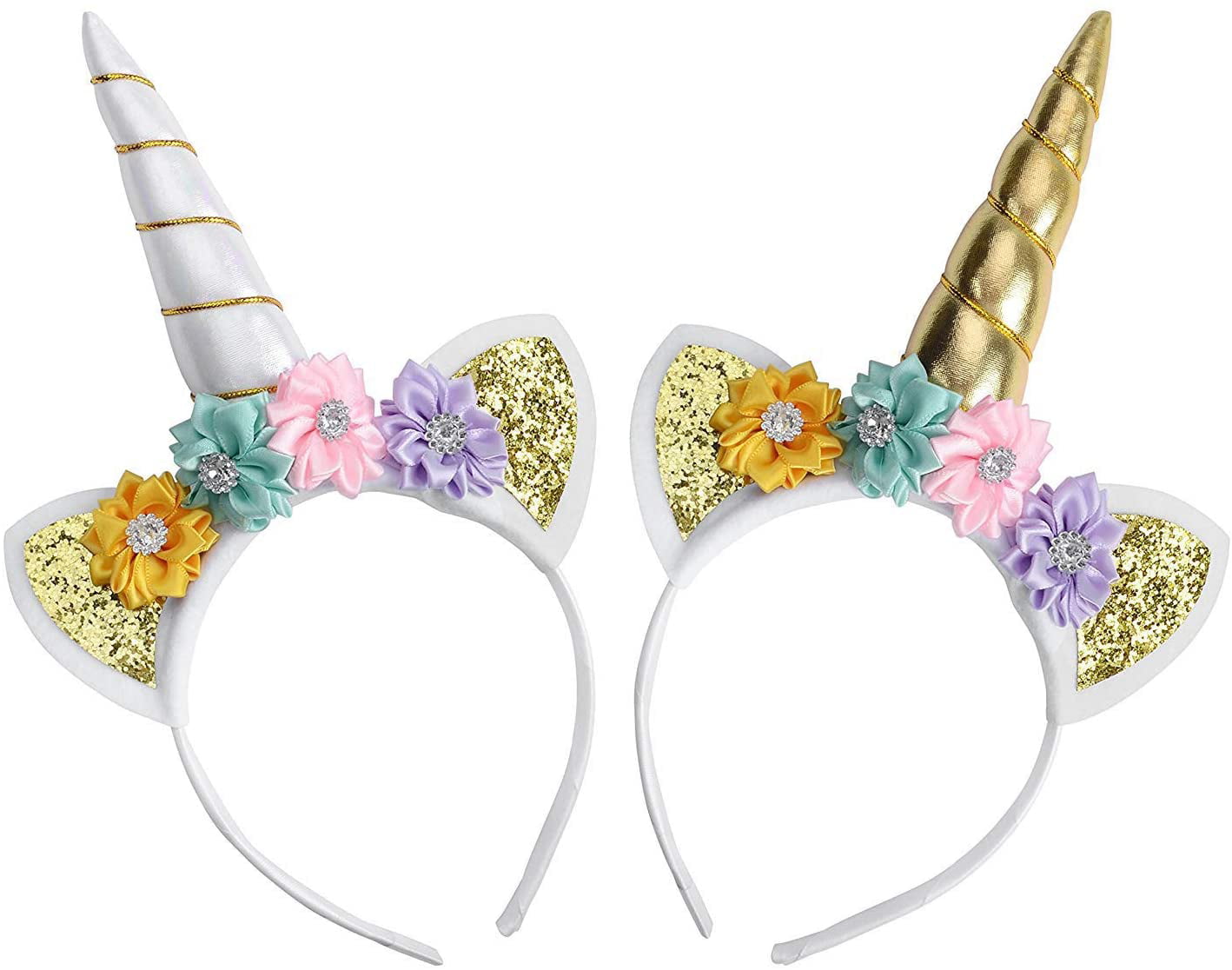Unicorn Headband Unicorn Headband Gold Horn for Unicorn Party Supplies Flowers Cat Ear Head Bands by Ahier 