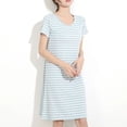 thumbnail image 4 of Tnhcen Robe de Pyjama à Rayures en Modal pour Femme avec Coussinets de Soutien-Gorge Intégrés - Vêtement de Nuit Doux et Confortable Col Ras du Cou Manches Courtes Tissu Extensible Facile d'Entretien Tenue Décontractée à la Maison M-3TG, 4 of 4