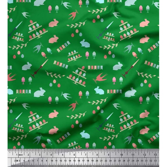 Soimoi Velvet Fabric Celebration Flag,Rabbit & Egg Easter Print Fabric by The Yard 58 Inch Wide