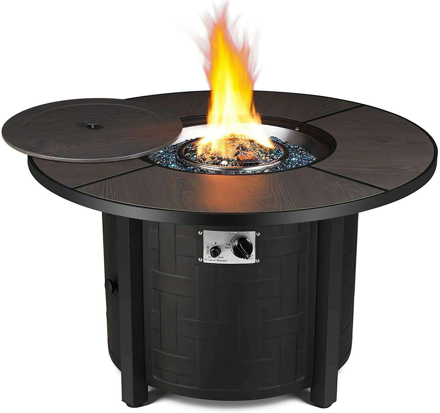 Bahom 42 Propane Gas Fire Pit Table 50, Outdoor Gas Fireplace With Glass Rocks