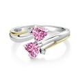 thumbnail image 2 of Gem Stone King 925 Silver and 10K Yellow Gold Heart Shape Pink Moissanite and White Lab Grown Diamond Two Tone 2 Heart Promise Women Engagement Ring (1.02 Cttw, Size 8), 2 of 5