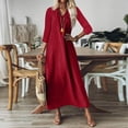 thumbnail image 3 of Aellinatey Women's linen V-neck long dress with three-quarter sleeves, solid color long slip dress, 3 of 9