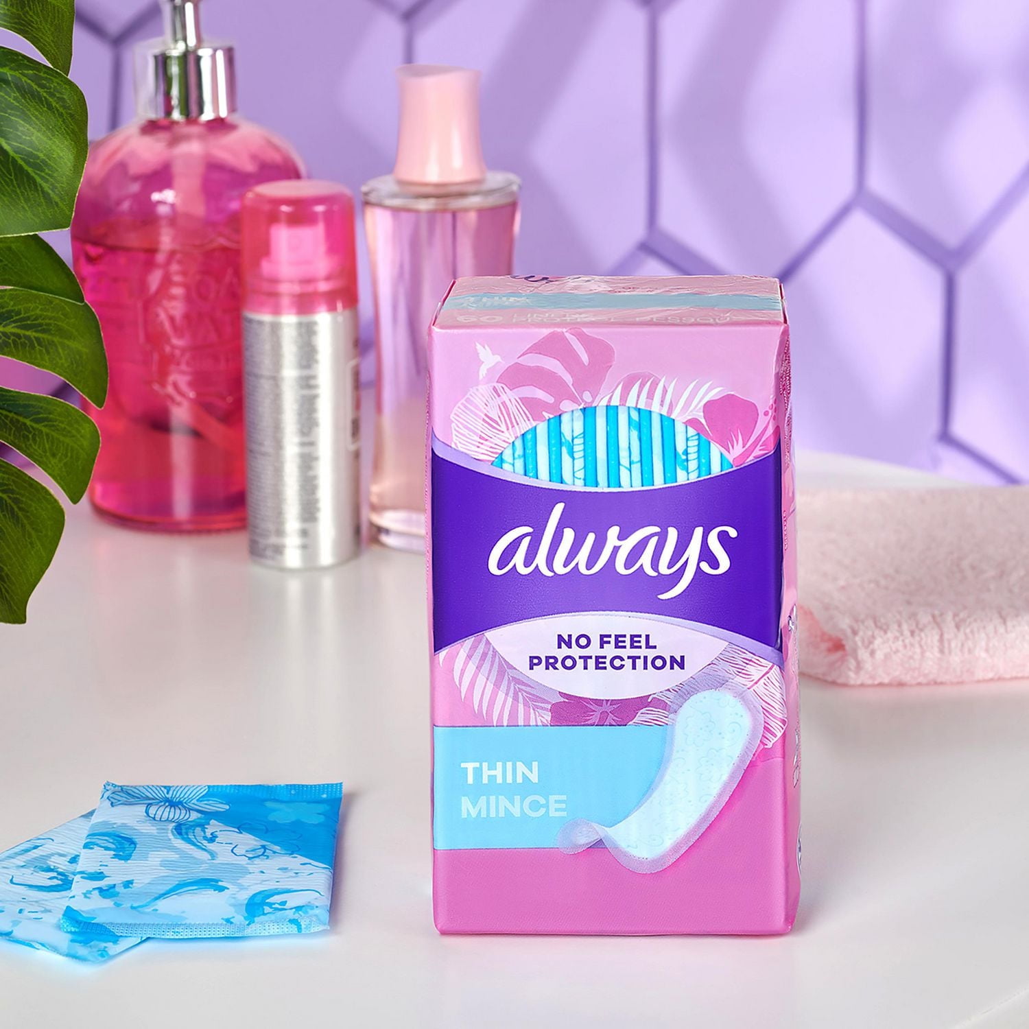 Always Thin No Feel Protection Daily Liners, Regular Absorbency, Scented, 72CT