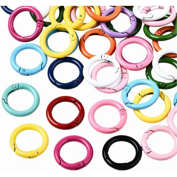 1 Box 1 Inch 25mm 30Pcs Spring O Rings Bulk Circle Clip Hooks Colored Big Alloy Keyring Buckle Tiger Loose Round Carabiner for Jewelry Making Keychains Bag Purse Handbag Accessory Supplies