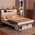 thumbnail image 7 of JERFIT Queen Bed Frame with Storage Headboard, USB Charging Station, RGB LED Lights, White Farmhouse Platform Bed, 7 of 7