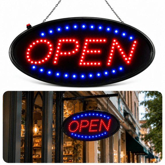 LED Open Sign 19x10 Inch Bright Flashing Business Sign for Window, Wall, Shop, Bar, Restaurant, Hotel – Two Modes, Energy Efficient, Durable, Easy Mounting, Eye-Catching Display Light