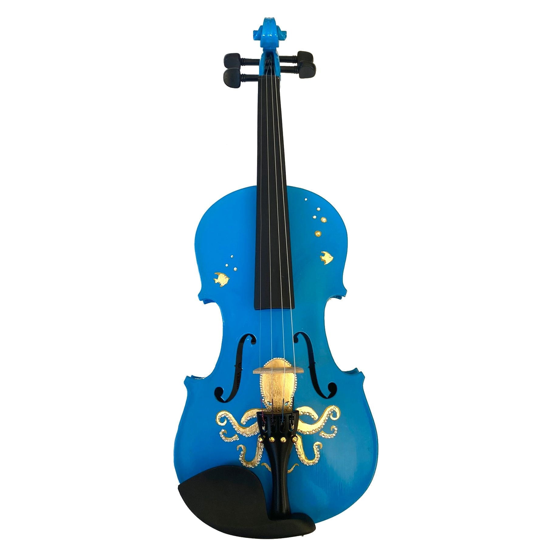 Octopus Bling Blue Violin Outfit w Brazilwood Bow Case Crystal Fine Tuners Rosin Strings Set Up