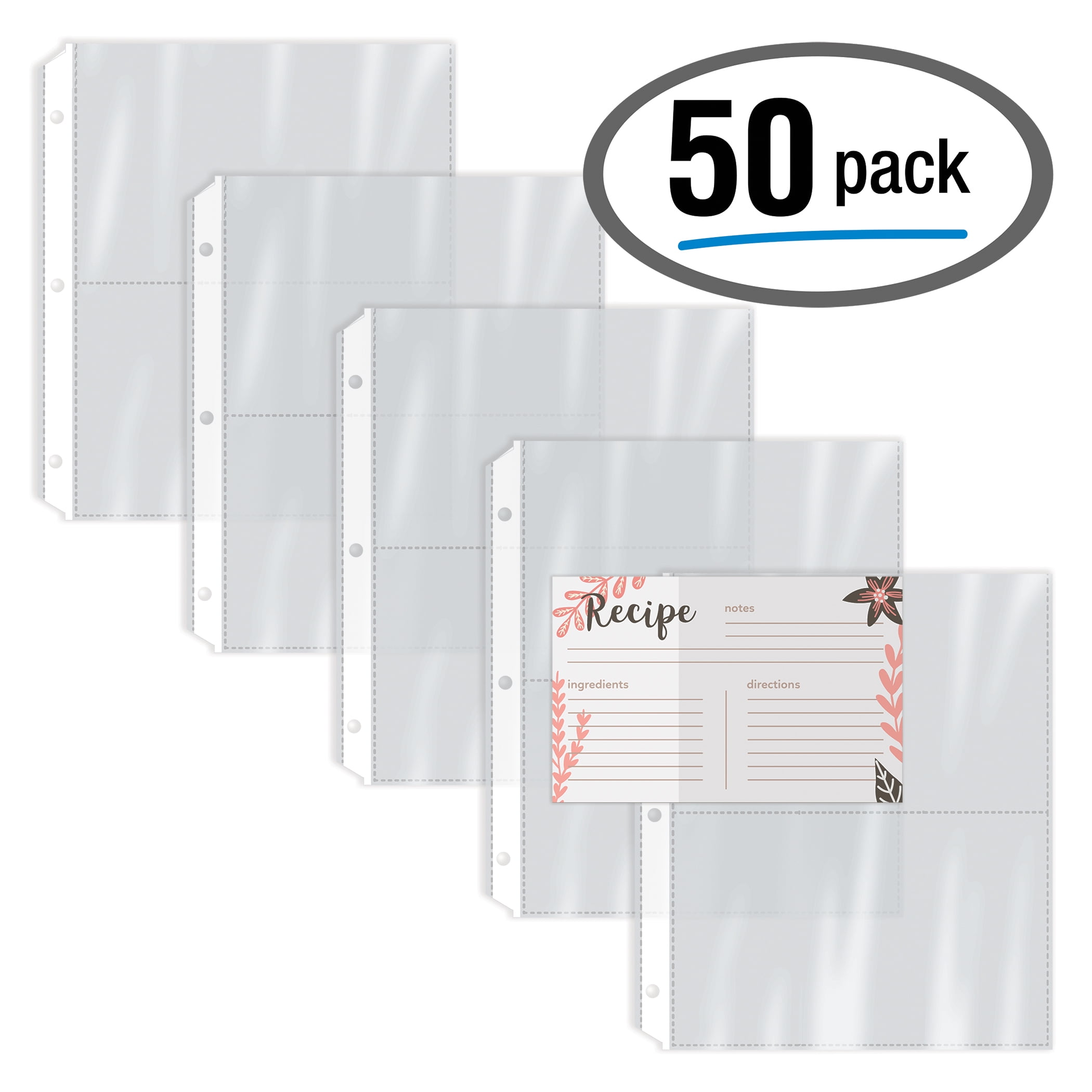 recipe card page protectors, 50 count, 4 x 6 inch pockets, 2 pockets