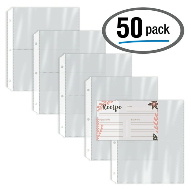 recipe card page protectors, 50 count, 4 x 6 inch pockets, 2 pockets