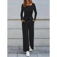 thumbnail image 2 of Women'S 2 Piece Matching Lounge Sets Fall Fashion Outfits Henley Neck Sweater Top Wide Leg Pants Sweat Suits Black L, 2 of 5