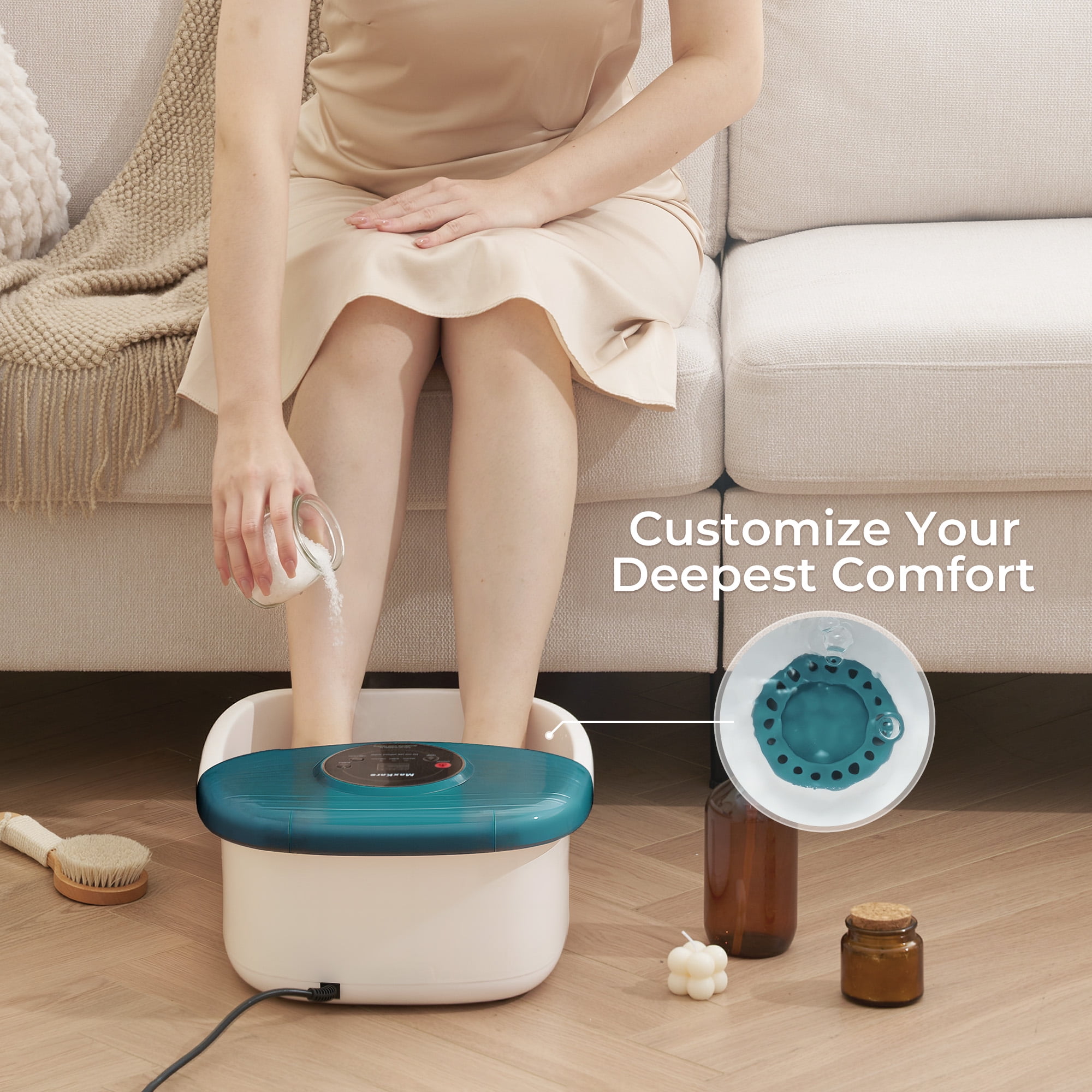 MaxKare Foot Soak Spa Bath Massager with Heat, Bubbles, and Vibration, Digital Temperature Control, 16 Detachable Massage Rollers, Soothe and Comfort Feet - Green