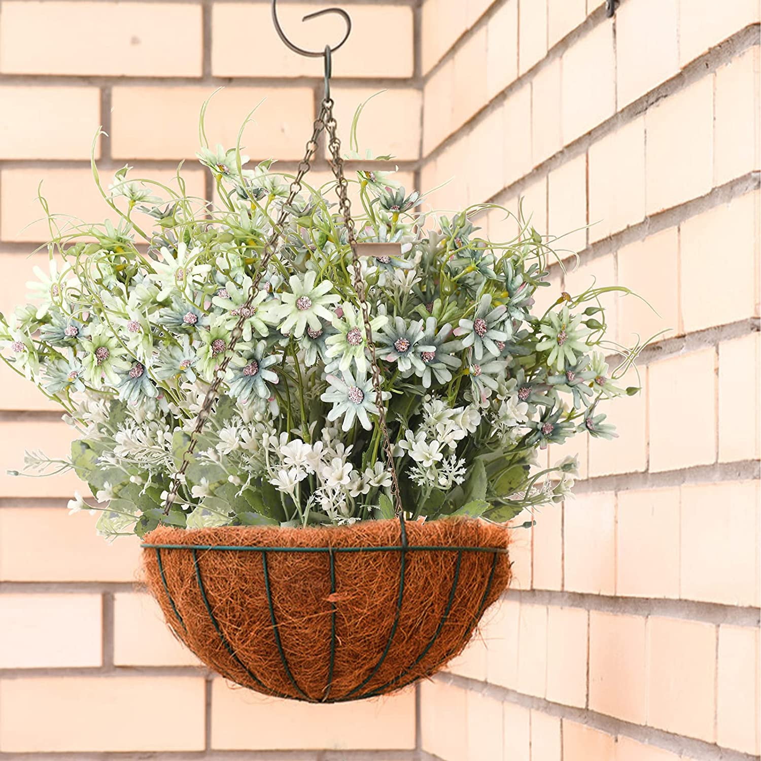 Morttic 12PCS Artificial Wildflowers Daisy Bundles Fake Silk Flowers Greenery Plastic Faux Plants UV Resistant Cemetery Floral for Grave Vase Arrangements Outdoor Decor (Green)