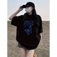 thumbnail image 1 of Reghular Size Women's Short Sleeve T-Shirt - Simple Style Butterfly Graphic Print, Black Design, Loose Fit Round Neck Casual Top, Breathable Fabric for Spring Summer Fall, Machine Washable, Cute Sho, 1 of 6