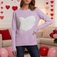 thumbnail image 2 of Valentines Sweater for Women Generously Sized Heart Print Crewneck Sweater Long Sleeve Loose Knit Pullover Top Pink S, 2 of 5