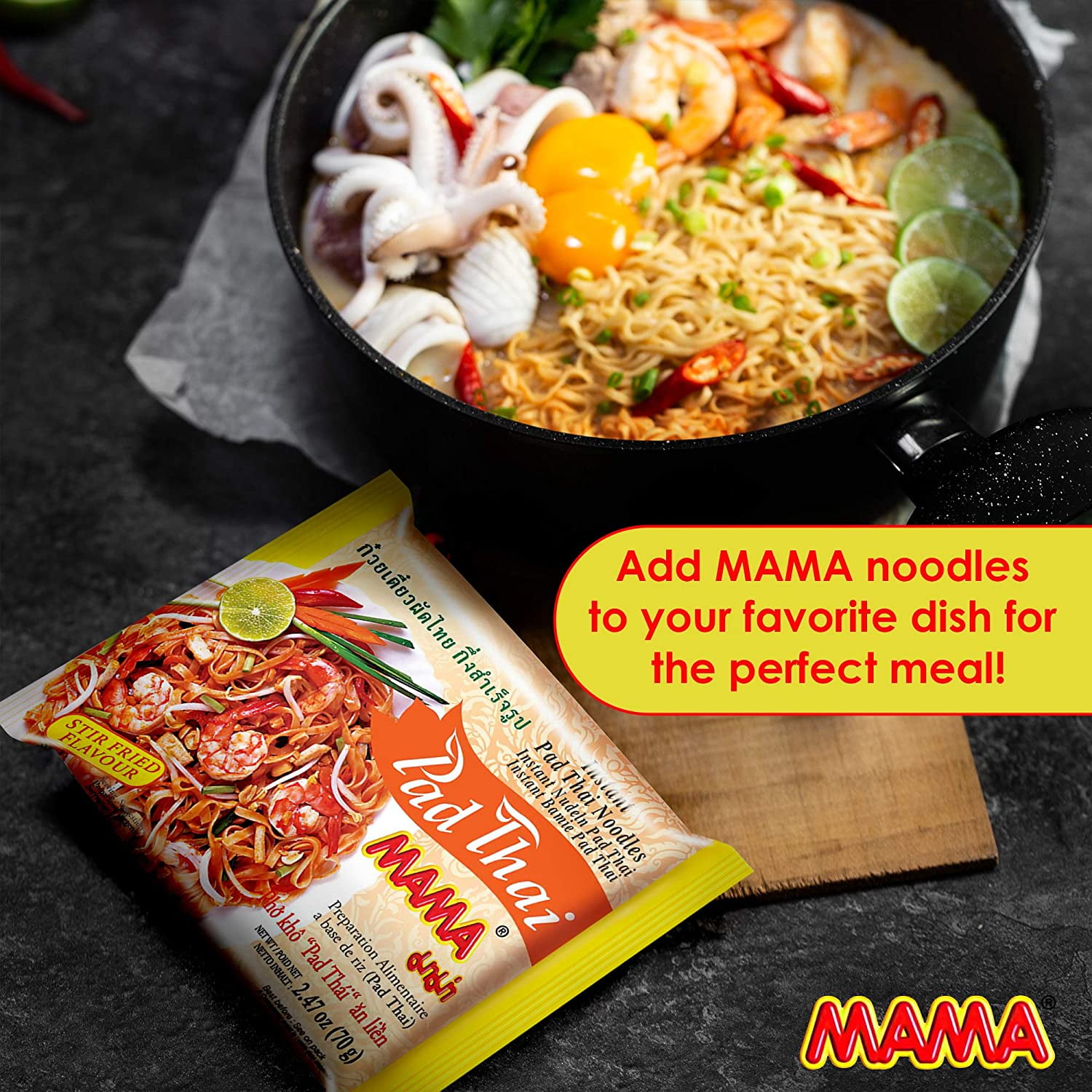 MAMA Noodles Pad Thai Instant Spicy Noodles (Pad Thai)(Pack of 30 , one case) plus NineChef Brand Spoon