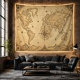 thumbnail image 6 of Antique World Map with Compass Rose and Sailing Ships, Nostalgic Vintage Illustration, Housewarming Gift for Travel Lovers, Map Wall Art, Tapestry Wall Hanging for Office and Dorm, 6 of 7