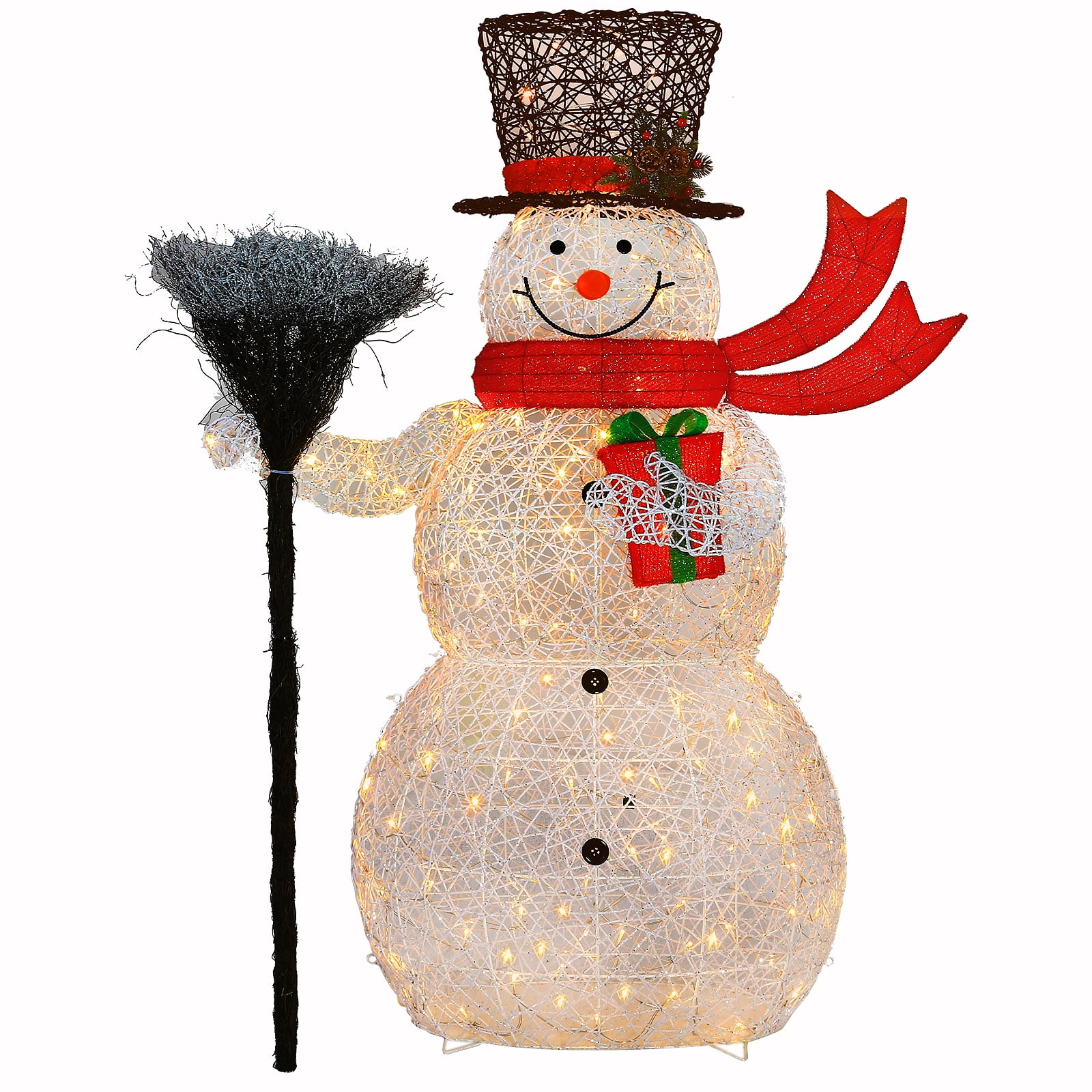 Hykolity Outdoor Lighted Snowman, White Rattan Christmas Snowman Yard