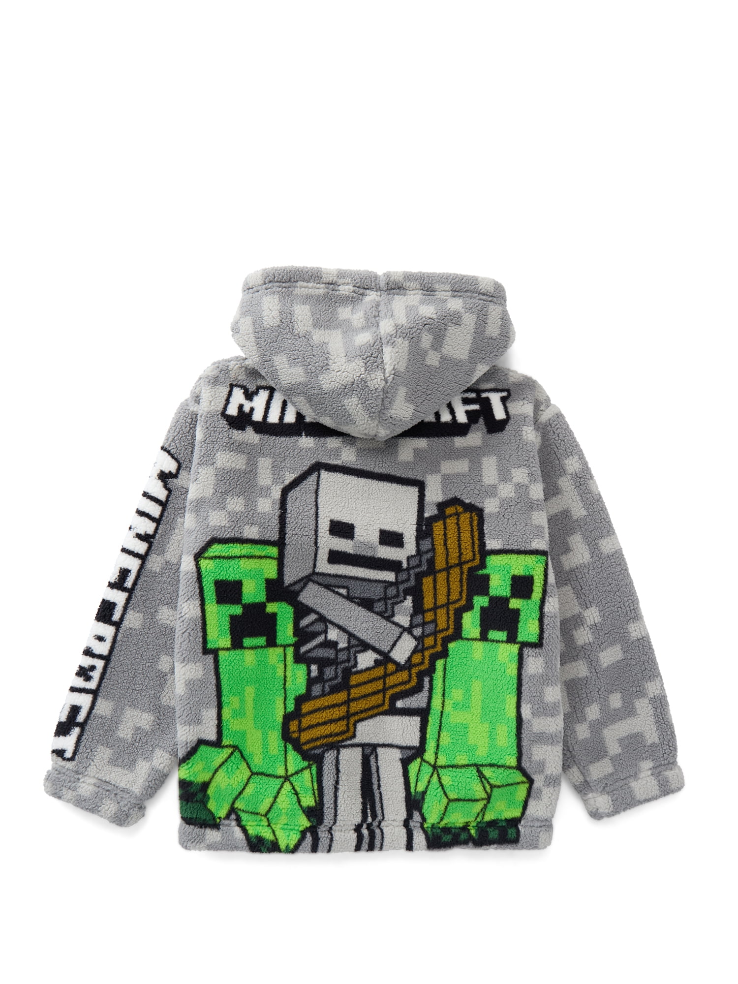 Minecraft Boys Faux Shearling Plush Jacket with Hood, Sizes 4-12