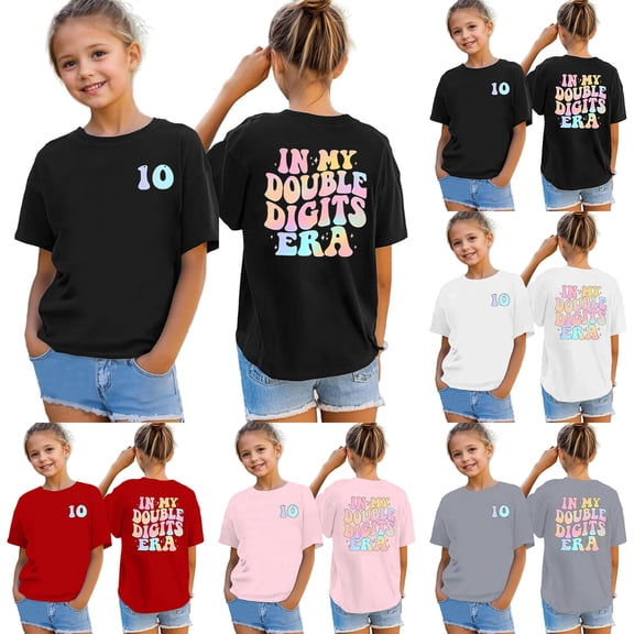 RTKFRFLM 10th Birthday Girl Graphic T-Shirt Girls Double Digit 10 Year Birthday Celebration Tee Top Kids Short Sleeve Round Neck Summer Cotton Shirt Cute Birthday Party Outfit