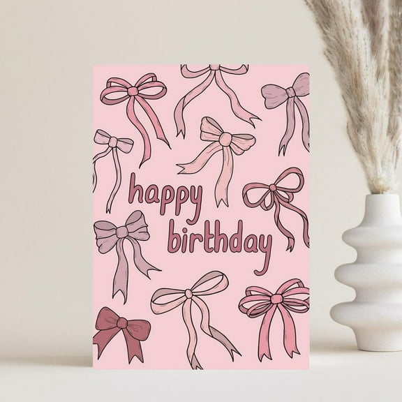 Happy Birthday Card with Bows – Beautiful Pink Design, Blank Inside – Perfect for Friends and Family Birthdays – Envelope Included