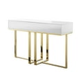thumbnail image 4 of Hilo Console Table - 2 Drawers, Hight Gloss Lacquer Finish, Polished Stainless Steel Base, White/Gold, 4 of 10