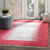 SAFAVIEH Montauk Tennyson Braided Border Cotton Area Rug, Ivory/Red, 3' x 5'
