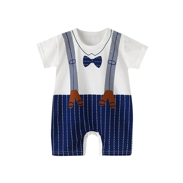 Zwiiyzr 0-2T Vêtements pour Bébé Barboteuses Garçons Tout-Petits Manches Courtes T-Shirt Imprimé Coloré Col Rond Combinaison Barboteuse Bleu